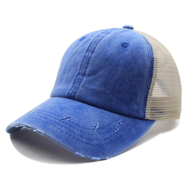 Distressed Peaked Net Cap - Blue