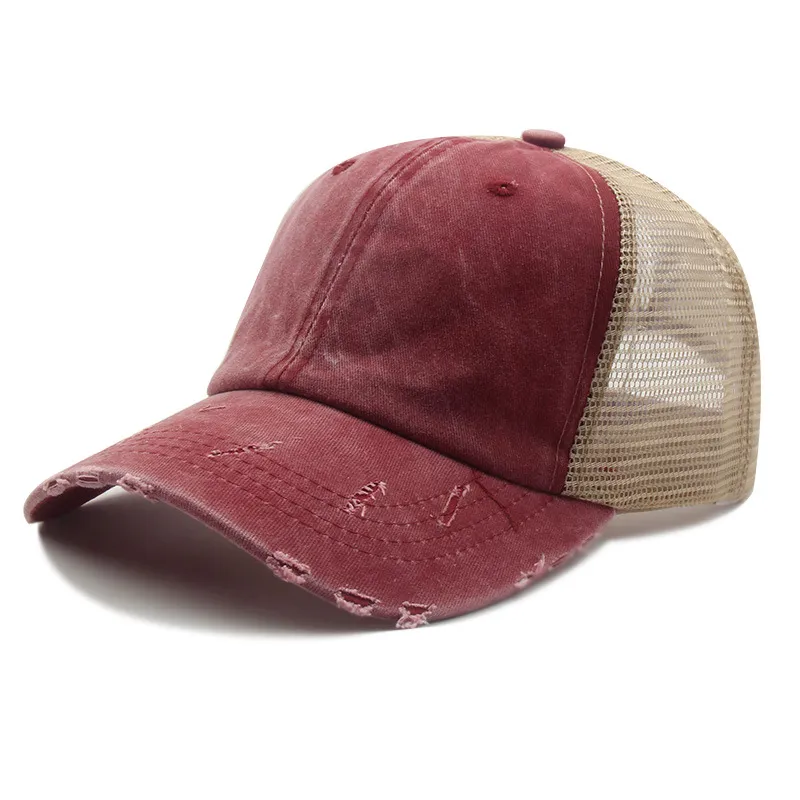 Distressed Peaked Net Cap - Wine