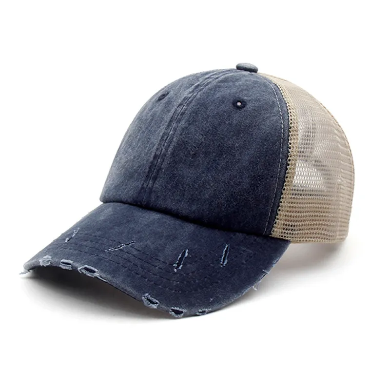 Distressed Peaked Net Cap - Navy