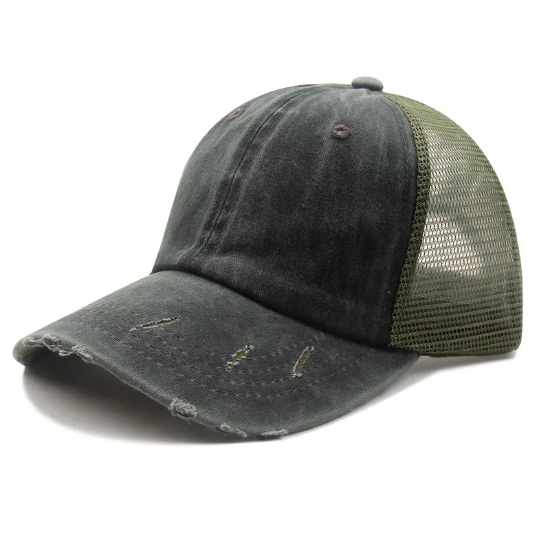 Distressed Peaked Net Cap - Green