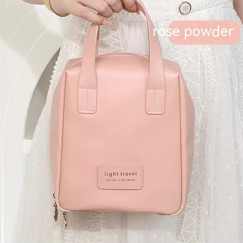 Shell Shape PU Leather Cosmetic Bag Waterproof Letter Makeup Pouch Bag Multifunction Carry-on Makeup Tote Travel Wash Bags - Rose