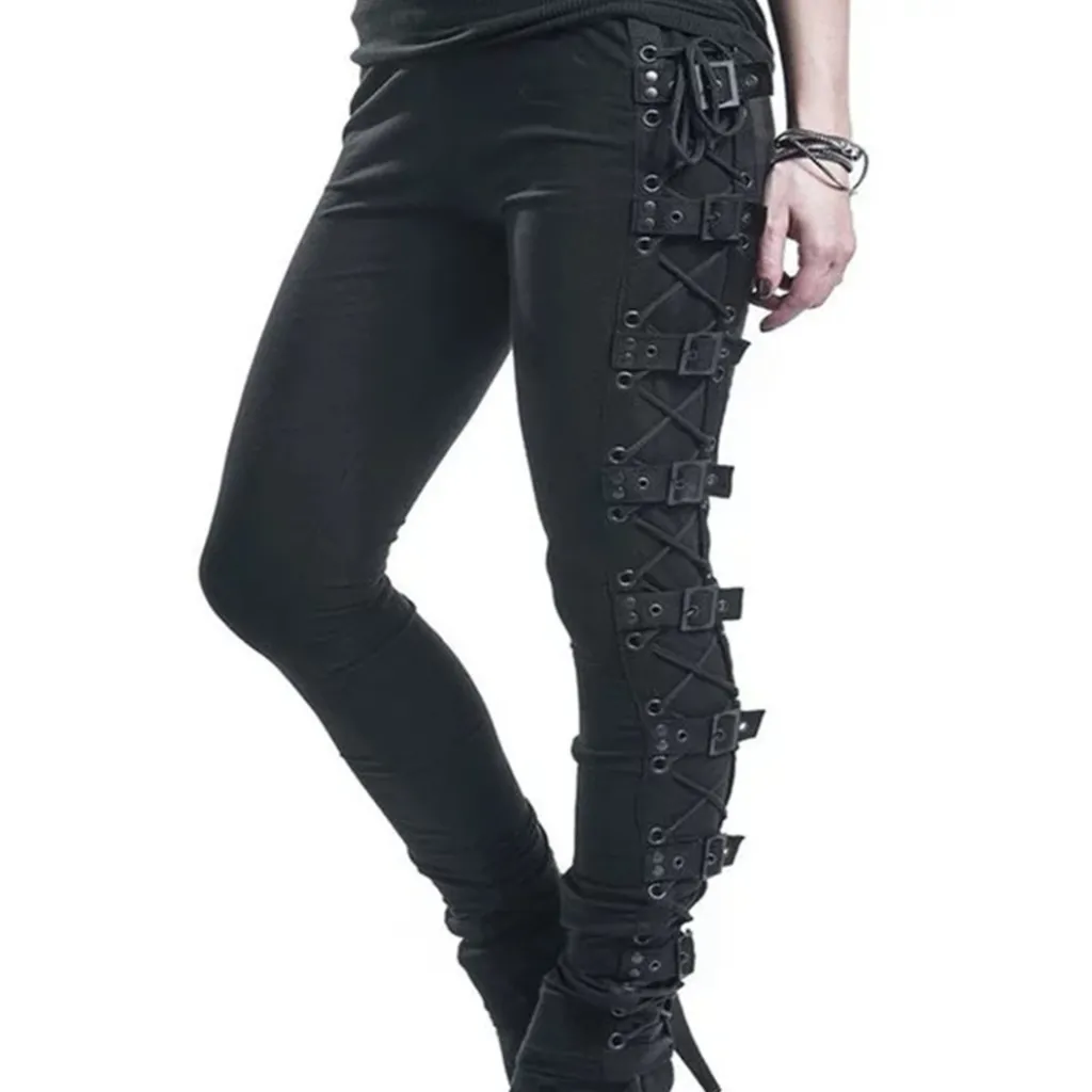 Women's Fashion Punk Skinny Pants - Black