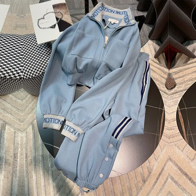 Leisure Sports Sweater Suit Women's Spring And Autumn New Retro Style Fashionable Blue - Shop at LoveMi