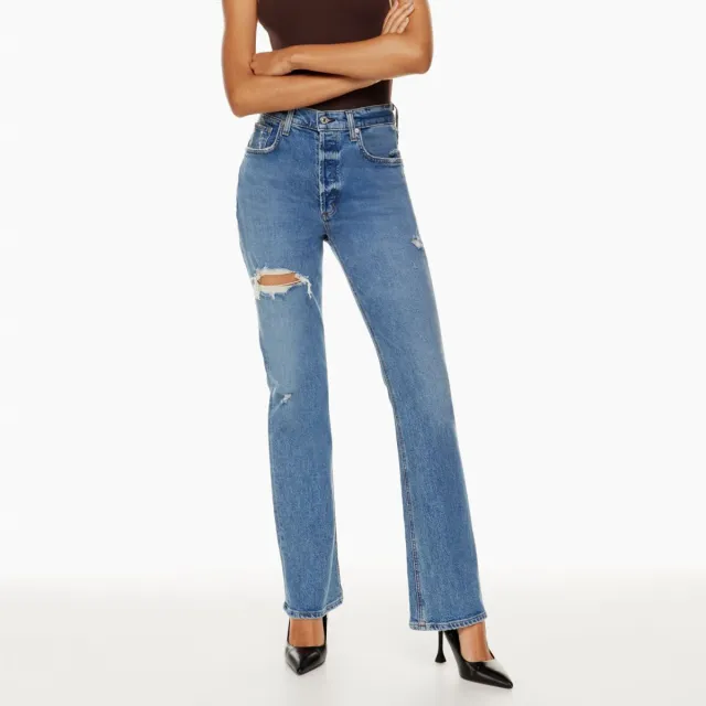 Women's New Fashion Jeans High Waist Ripped Slimming Straight leg Pants Blue - Shop at LoveMi
