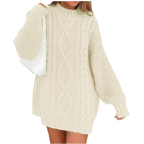 Women's Knitting Sweater Twisted Long Sleeve Loose Pullover Beige - Shop at LoveMi