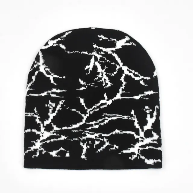 Spider Web Jacquard Knitted Hat Cold Protection In Autumn And Winter Black White Irregular - Shop at LoveMi