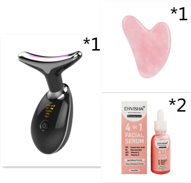 EMS Thermal Neck Lifting And Tighten Massager Electric Microcurrent Wrinkle Remover LED Photon Face Beauty Device For Woman Black Set2 - Shop at LoveMi