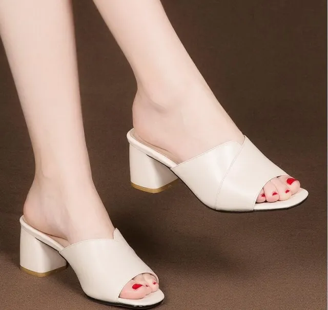 Women's Summer New Soft Leather European Station Simple Thick Heel Ankle strap Sandals Beige - Shop at LoveMi