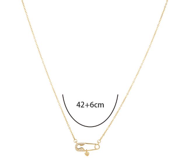 Simple Fashion Pin Necklace Personalized Retro Alloy Rhinestone-encrusted Jewelry Ladies