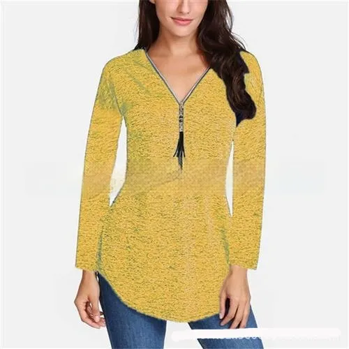 Tassel Zipper Swallowtail Solid Color Casual Long sleeved Yellow - Shop at LoveMi