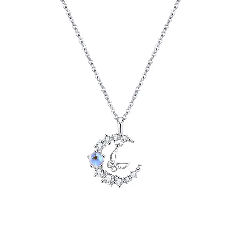 999 Sterling Silver Moonstone Butterfly Necklace For Girls