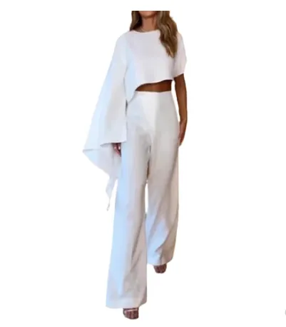 Women's Casual Long Sleeved Solid Color Two piece Set White - Shop at LoveMi