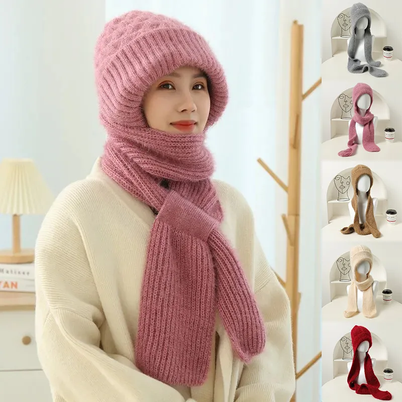 Women's Fleece-lined Scarf and Hat Winter Warm Knitted Hat