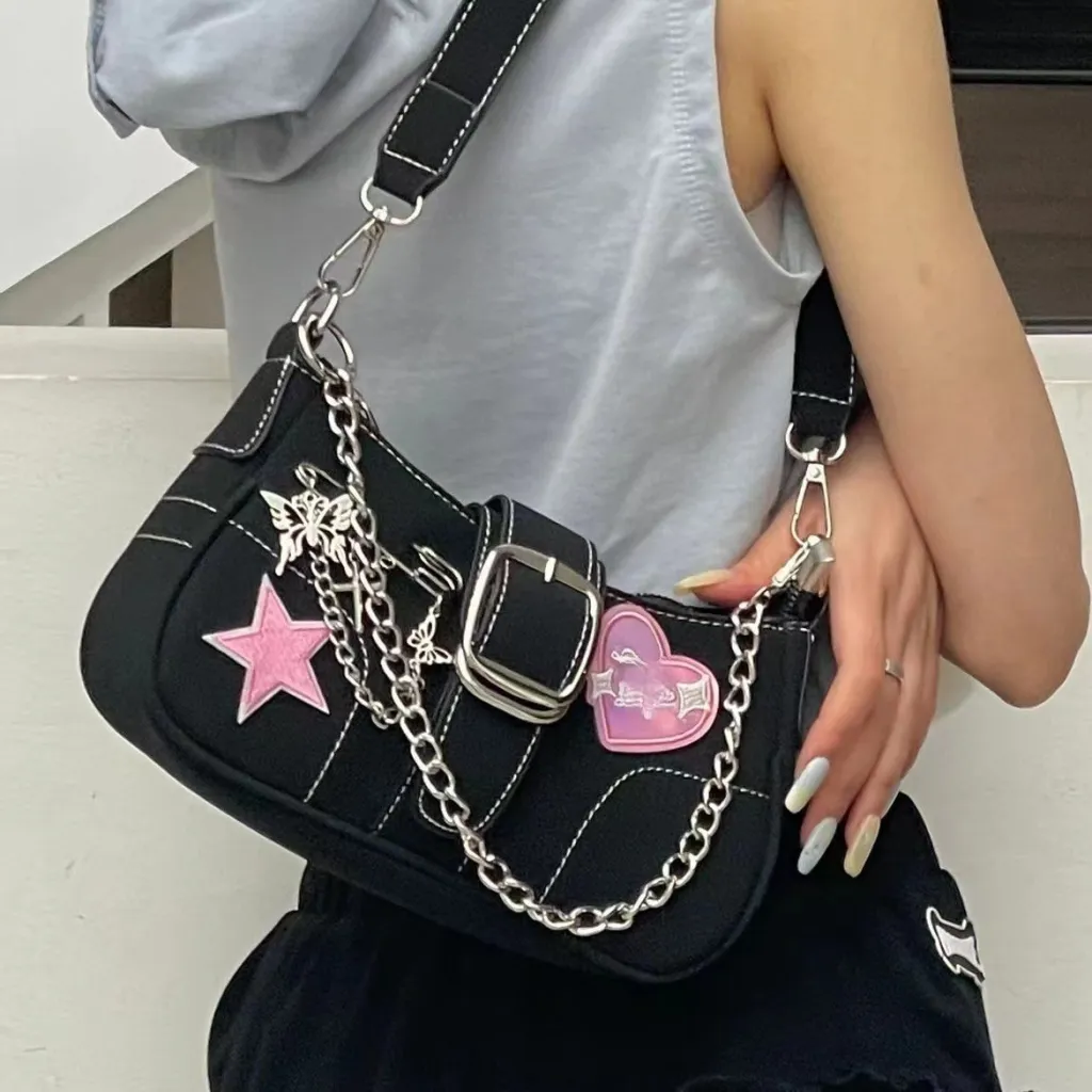 Female Niche High-end Heart Butterfly Y2k Spicy Girl Shoulder Bag - Black