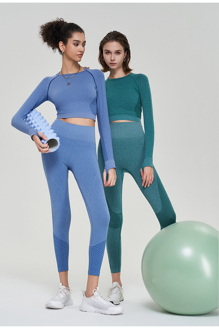 Seamless Sports Suit High Elastic Workout Long Sleeve Trousers Yoga Clothes