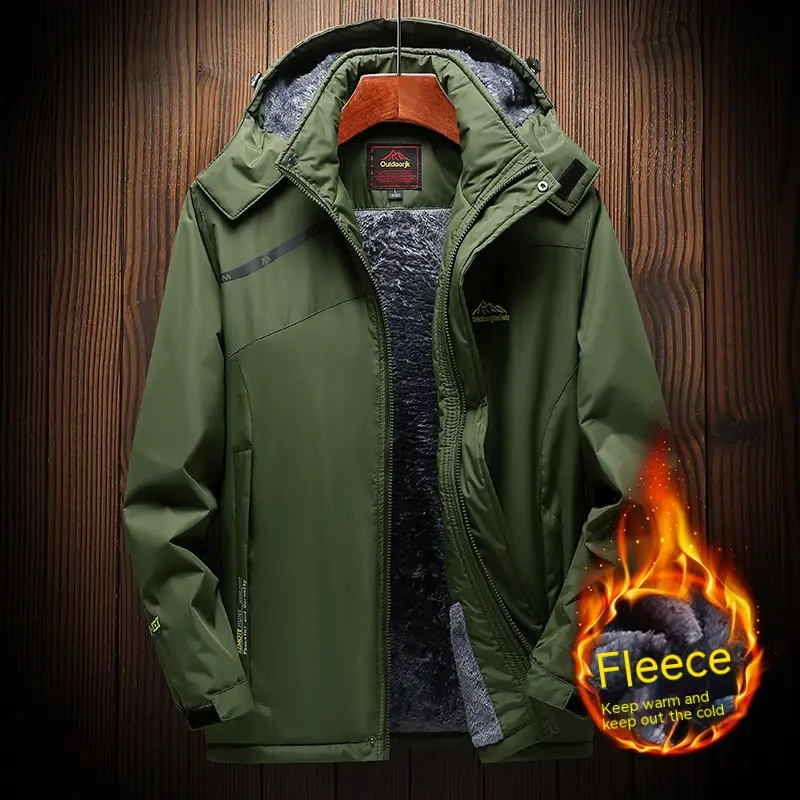 Autumn And Winter Zipper Casual Regular Side Seam Waterproof Fleece Lined Thickened Breathable Jacket