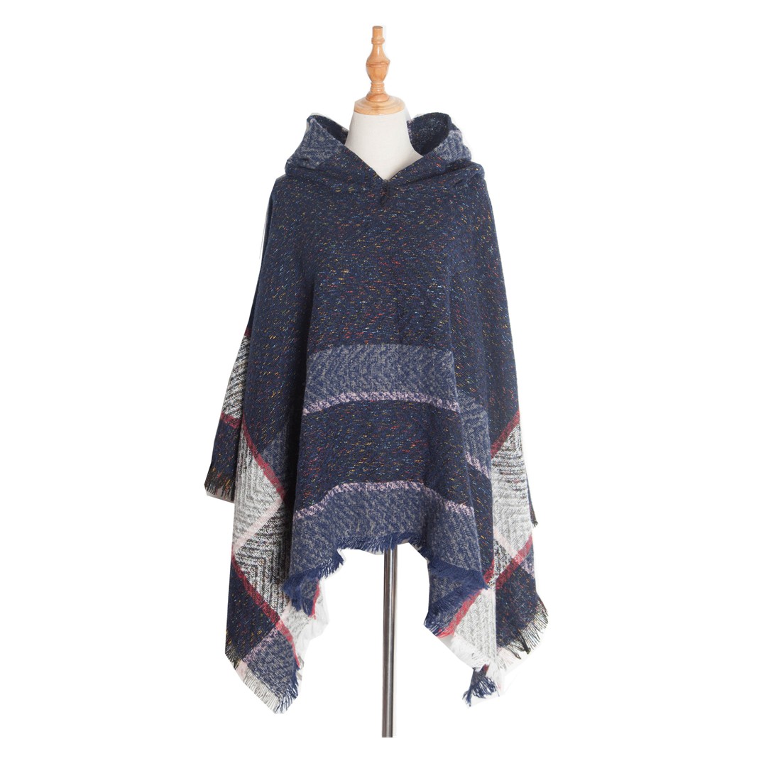 Fishbone Pattern Ladies Hooded Shawl Pullover Cloak
