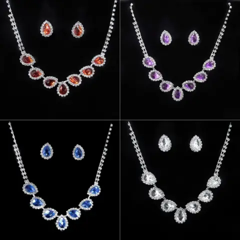 The New Bride Jewelry Color Diamond Earrings Necklace Fashion