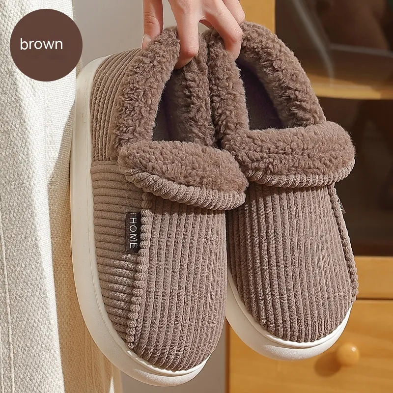 Ankle Wrap Cotton Slippers Winter Women's Plus Size Thickened Fleece-lined Warm Slugged Bottom - Brown