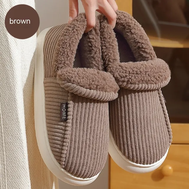 Ankle Wrap Cotton Slippers Winter Women's Plus Size Thickened Fleece lined Warm Slugged Bottom Brown - Shop at LoveMi