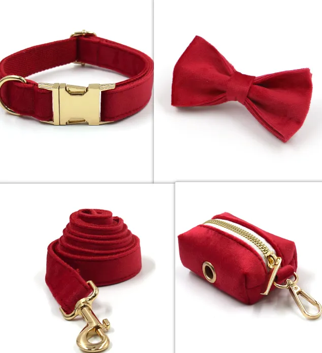 Dark Grey Velvet Pet Collar Leash - Redset