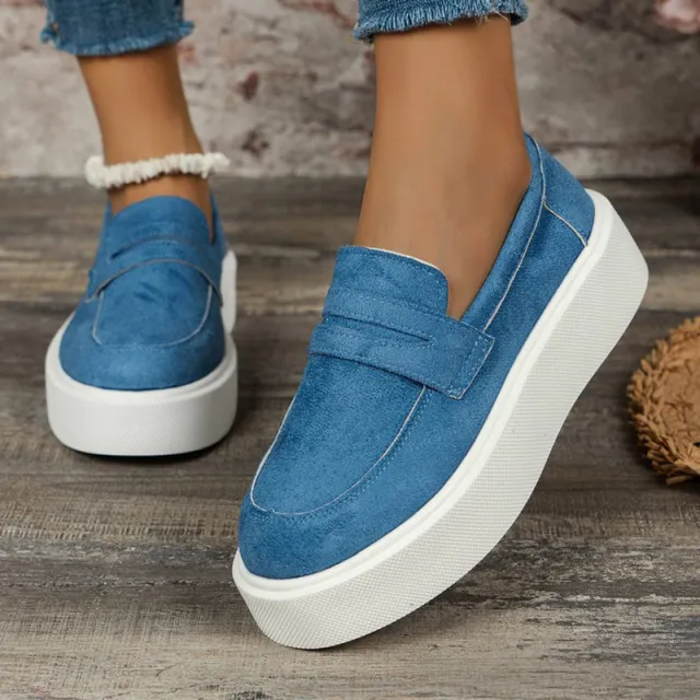 New Loafers Platform Round Toe Slip on Shoes For Women Outdoor Casual Walking Shoes Blue - Shop at LoveMi