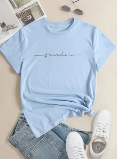 European And American Digital Printing Casual Round Neck T shirt Blue - Shop at LoveMi