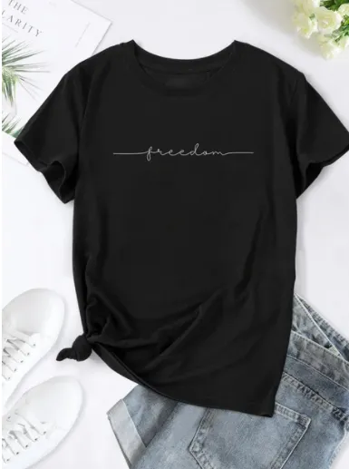 European And American Digital Printing Casual Round Neck T shirt Black - Shop at LoveMi