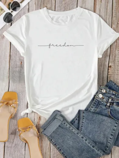 European And American Digital Printing Casual Round Neck T shirt White - Shop at LoveMi