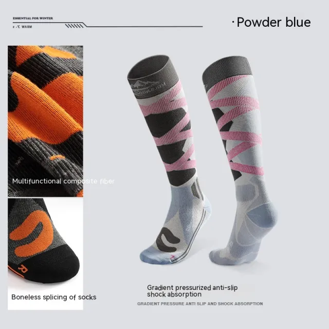 Winter Professional Wool Long Ski Socks Classic Pink Blue - Shop at LoveMi