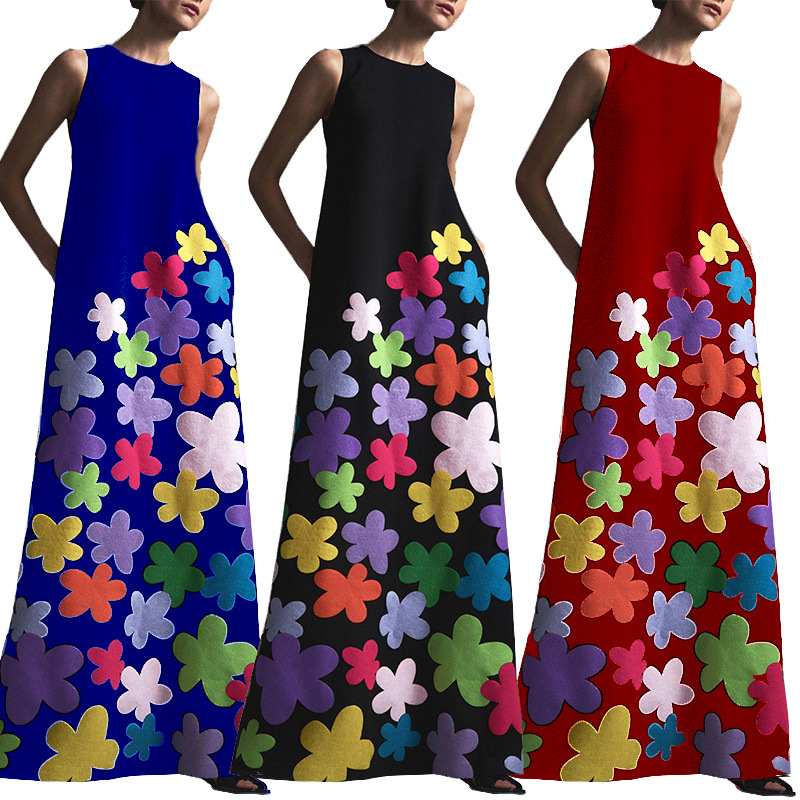 European And American Women's Sleeveless Printed Dresses