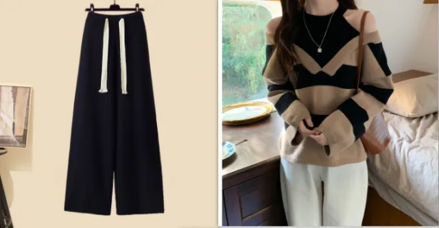Long Cardigan With Turtleneck Sweater Wide Leg Pants Set3. 3Xl - Shop at LoveMi