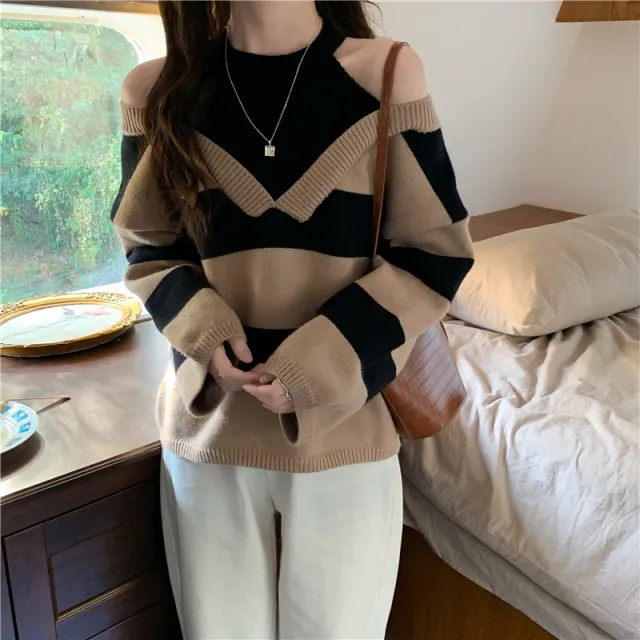 Long Cardigan With Turtleneck Sweater Wide Leg Pants Brown Sweater - Shop at LoveMi