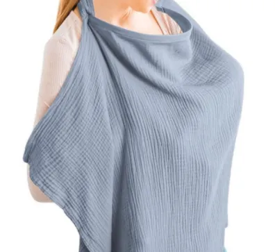 Double Layer Pure Cotton Baby Cover Blanket Breastfeed Outwear Towel Anti exposure Shawl Light Blue Wooden Ring - Shop at LoveMi
