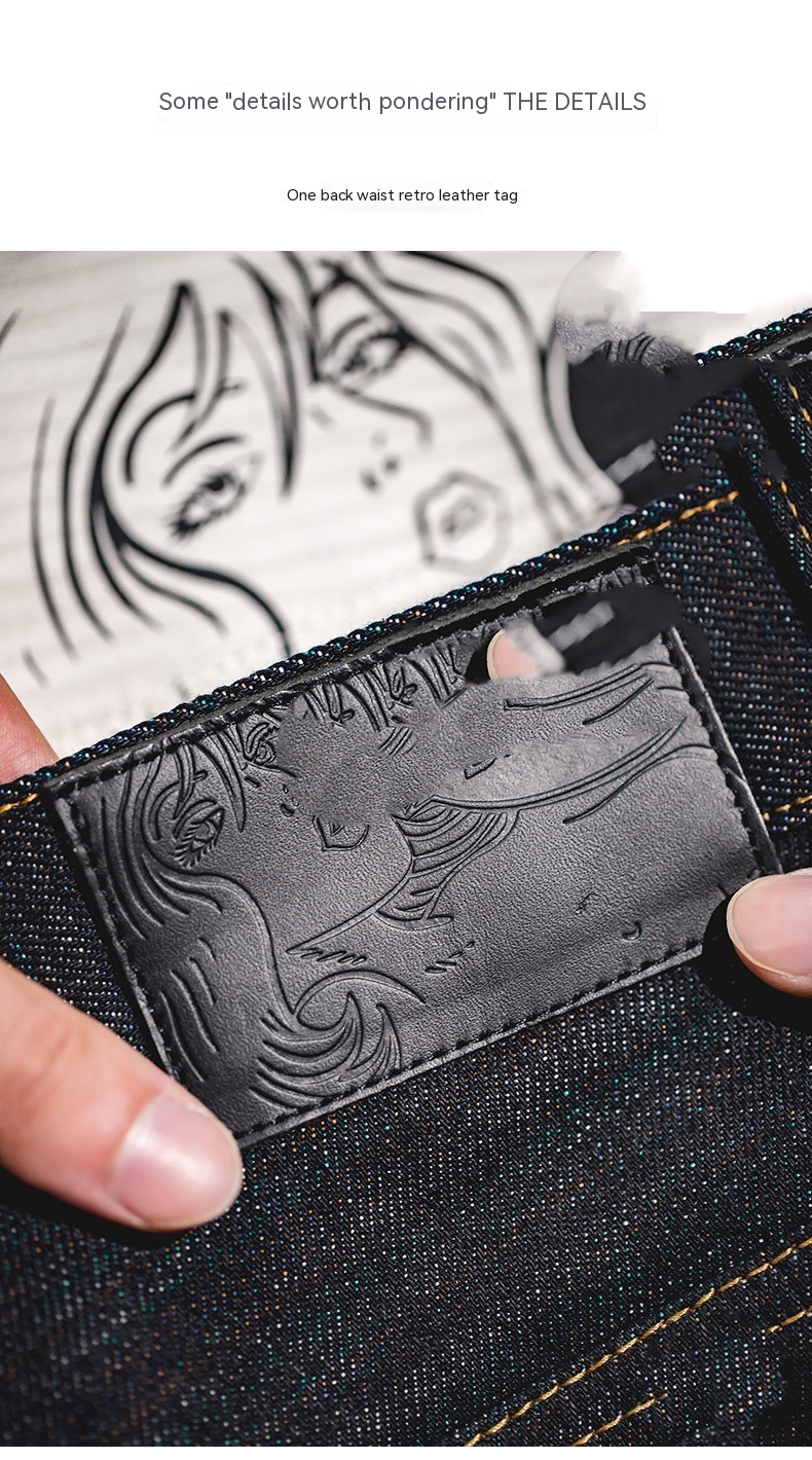 Vintage Colored Cotton Jeans White Edge Red Ear Mid-waist Straight Pants