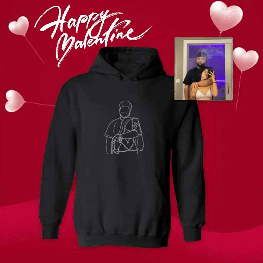 Line Style Embroidered Hoodie For Women - Black