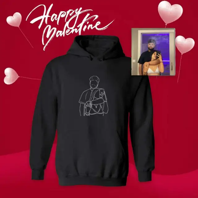 Line Style Embroidered Hoodie For Women Black - Shop at LoveMi