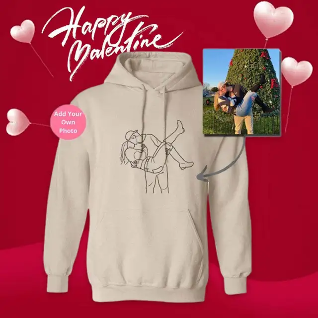 Line Style Embroidered Hoodie For Women Khaki - Shop at LoveMi