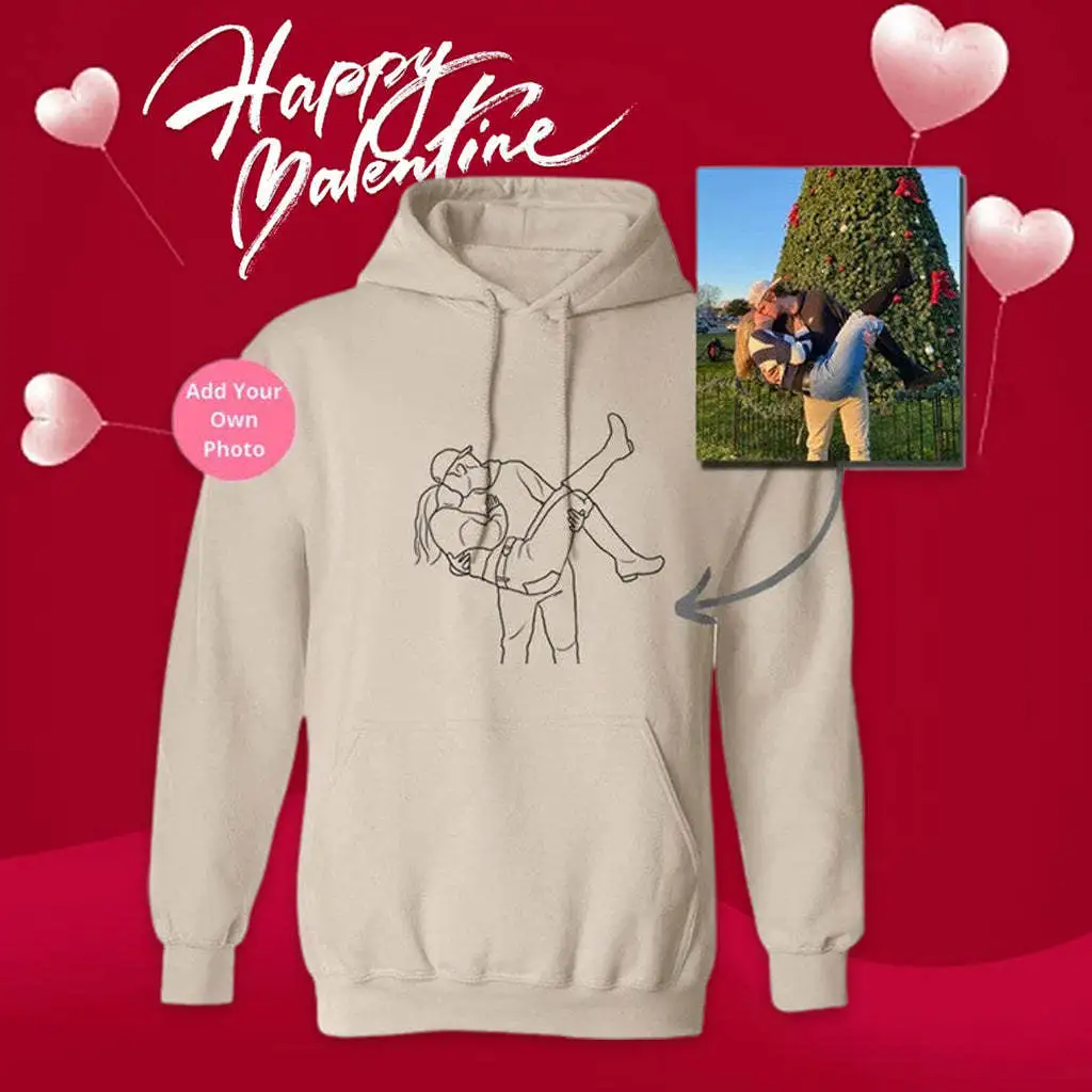 Line Style Embroidered Hoodie For Women - Khaki