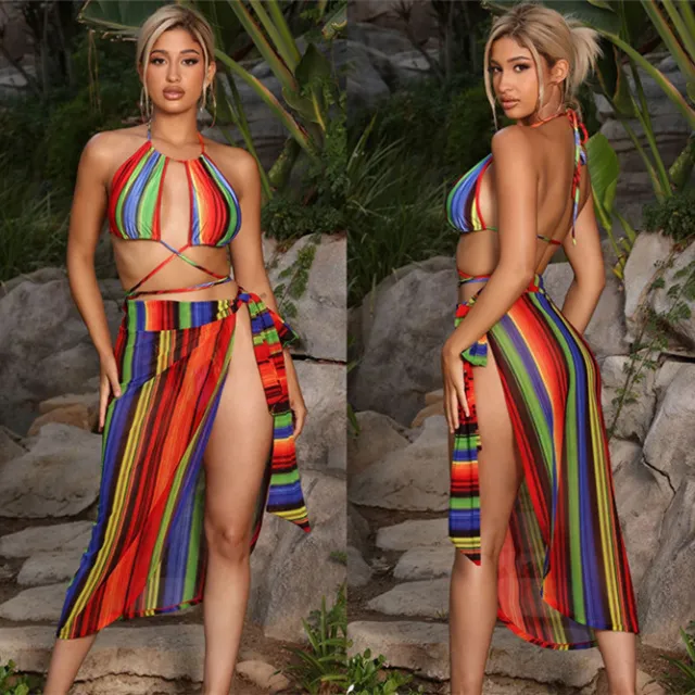 Swimsuit Beach Dress Striped Bikini Red - Shop at LoveMi