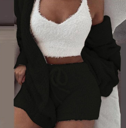 3pcs Womens Clothing Long Sleeve Crop Tank Top And Drawstring Shorts Pajama Set - Picture 11 of 15