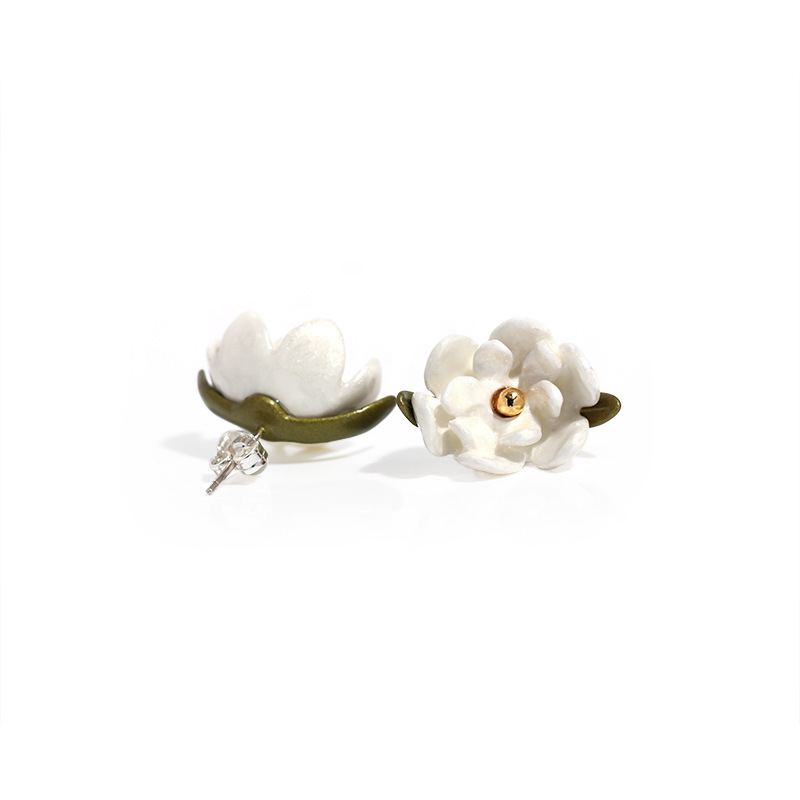S925 Silver Needle Magnolia Flower Earrings