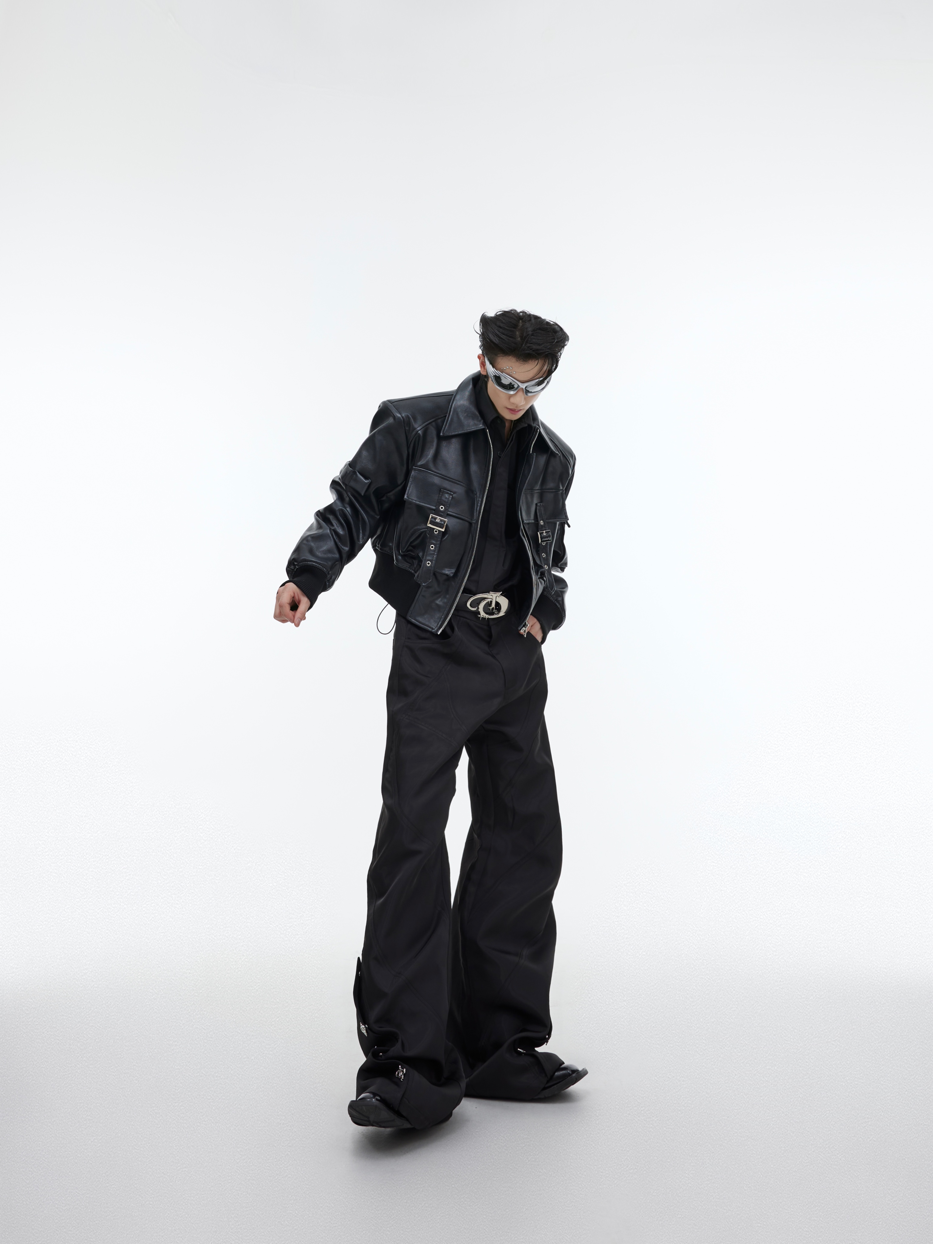 Deconstructed Glossy Liquid Micro Flare Casual Pants