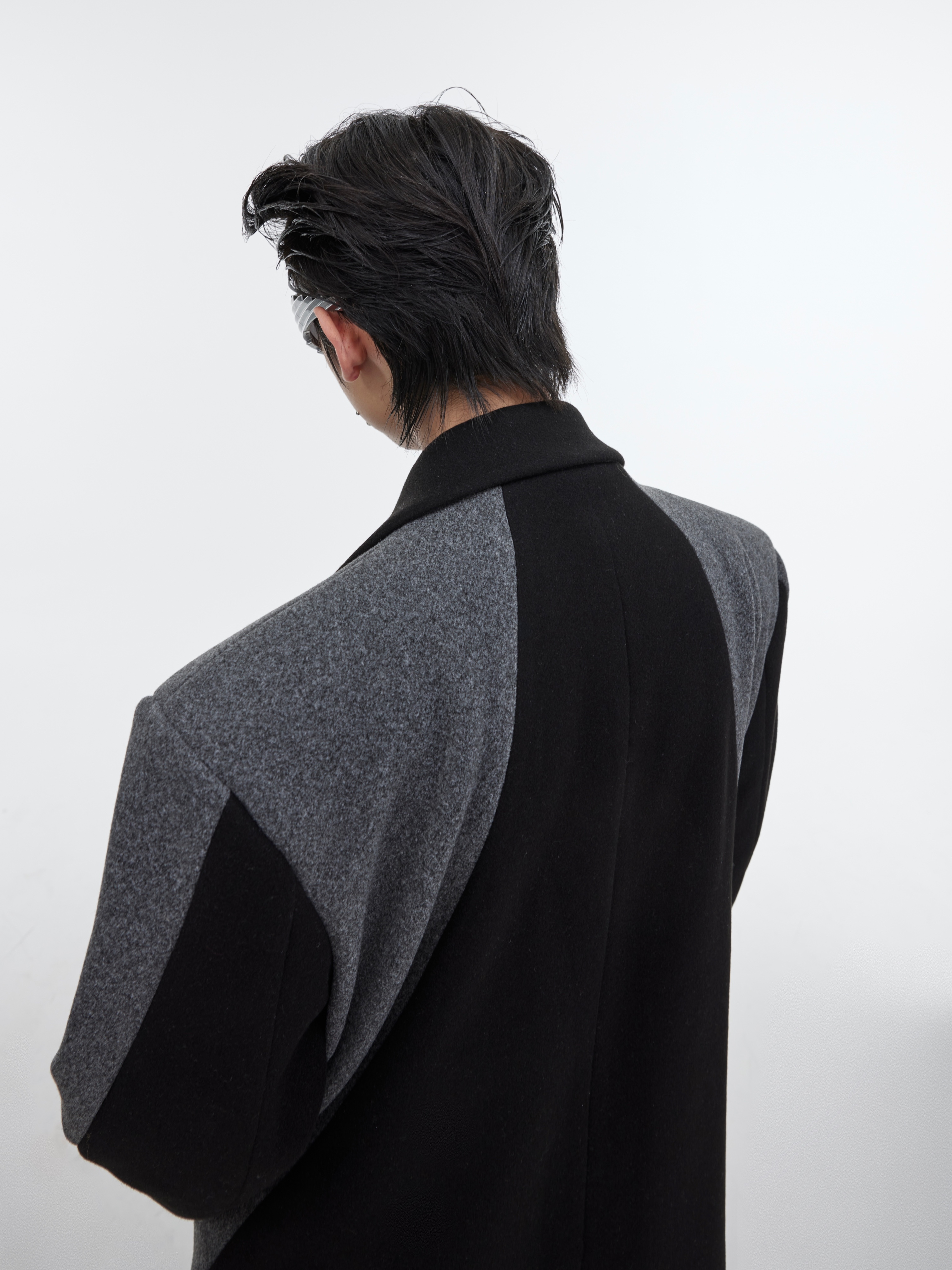 Contrast Color Patchwork Long Knee Length Woolen Coat
