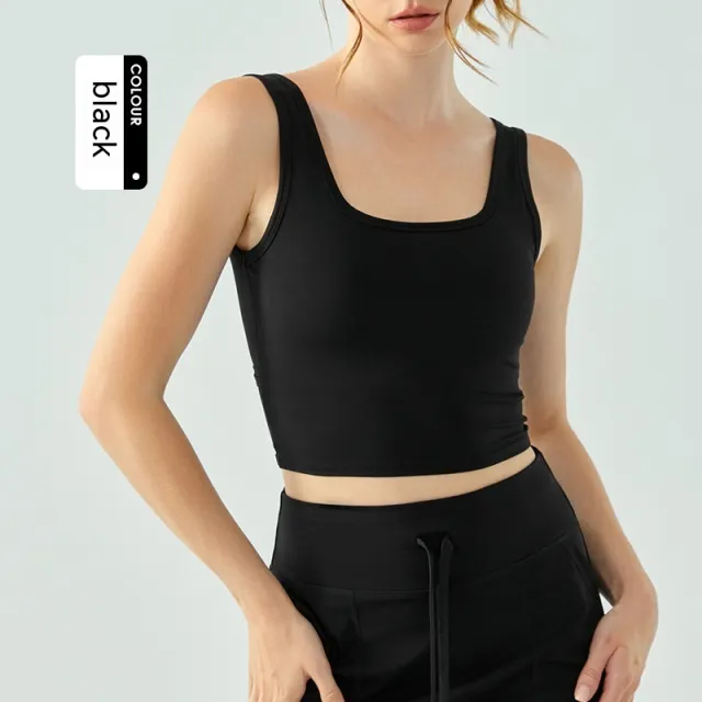 Yoga Vest Women's Water Drop Semi fixed Cup Nude Cross Beauty Back Sports Bra Black - Shop at LoveMi