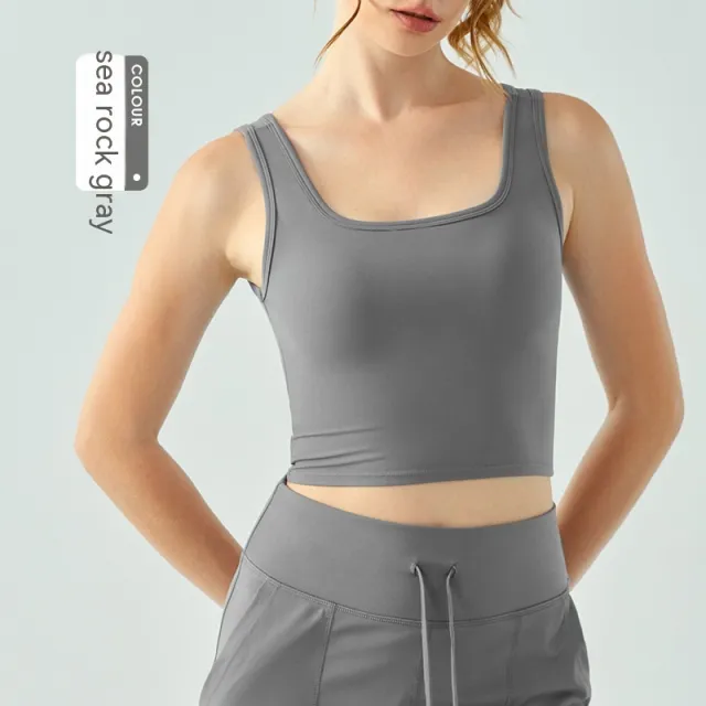 Yoga Vest Women's Water Drop Semi fixed Cup Nude Cross Beauty Back Sports Bra Sea Rock Gray - Shop at LoveMi