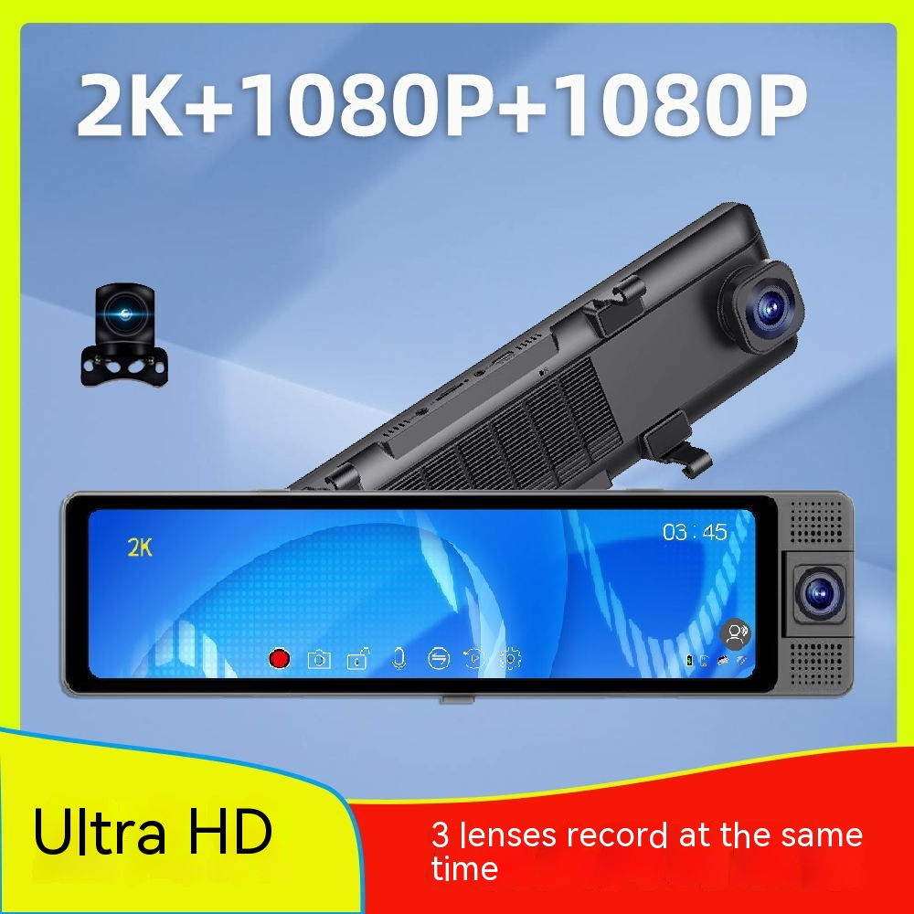 New 12-inch Three-lens Car Video 2K HD Rearview Mirror Driving Recorder Voice-controlled Reversing Image Taxi — foto 4