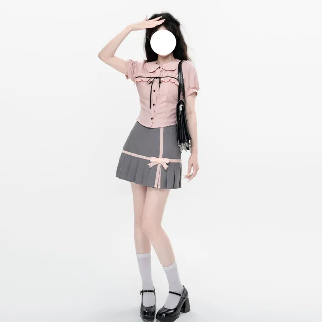 Short Pleated Skirt With Waistband Shirt Grey Half Skirt - Shop at LoveMi