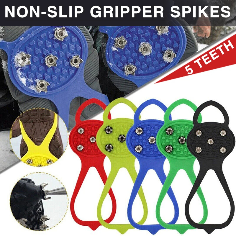 Unisex Men 5 Teeth Ice Gripper For Shoes Crampons Ice Gripper Spike Grips Cleats For Snow Studs Non-Slip Climbing Hiking Covers - Image 1