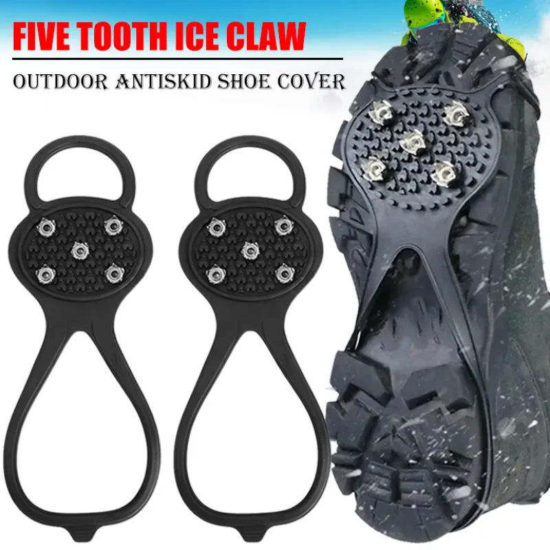 Unisex Men 5 Teeth Ice Gripper For Shoes Crampons Ice Gripper Spike Grips Cleats For Snow Studs Non-Slip Climbing Hiking Covers - Image 2